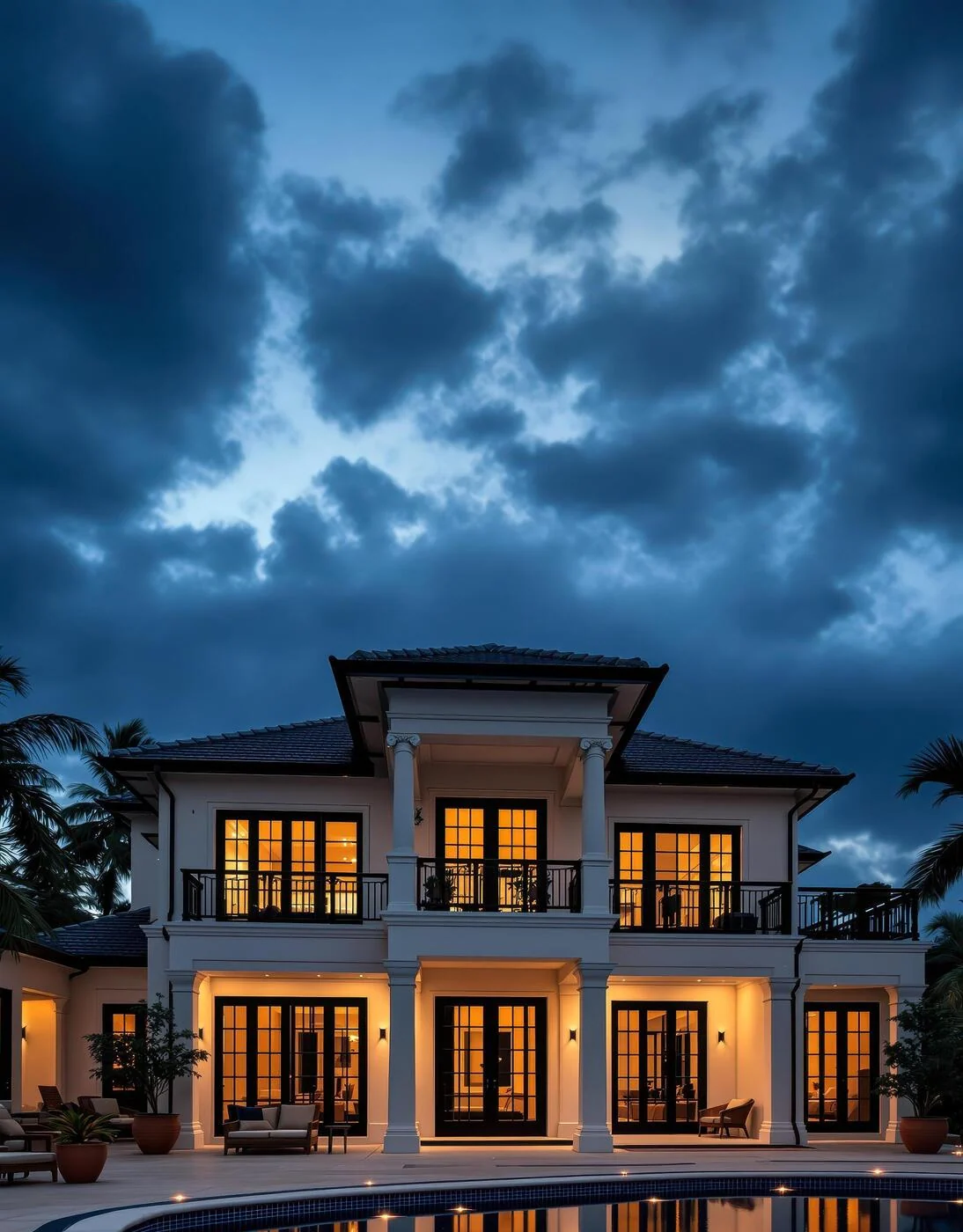 Modern Southern California estate at twilight